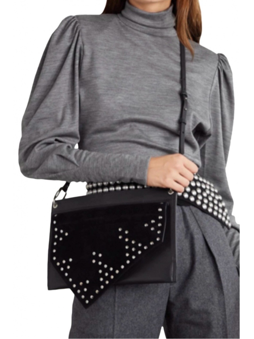 Tryne Studded Black Leather Clutch Crossbody Bag - Women's Fashion